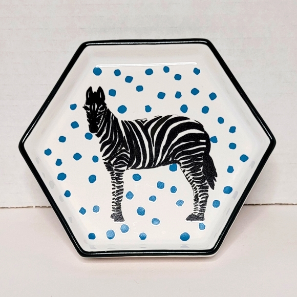 Zebra Hexagon Trinket Dish Blue Polka Dots NWT - Picture 2 of 6
